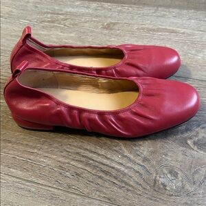 Handmade the Brand Red Leather Round Toe Ballet Flats Block Heel Made in Spain